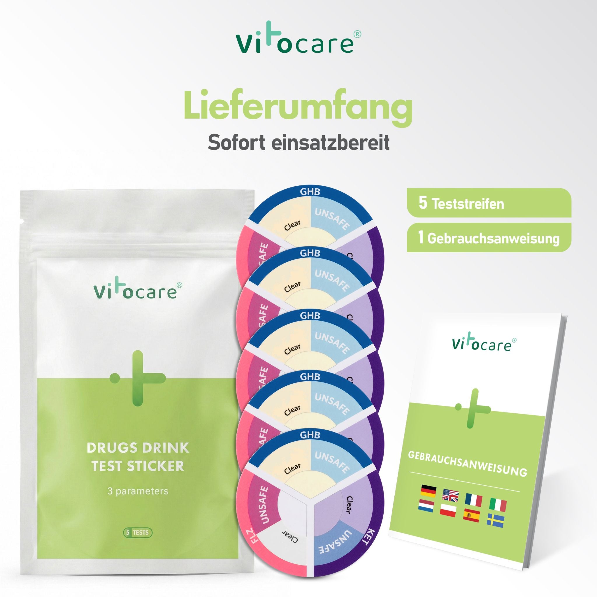 KO Tropfen Test Drink-Sticker | Ketamin & GHB Schnelltest | 5 Stk.