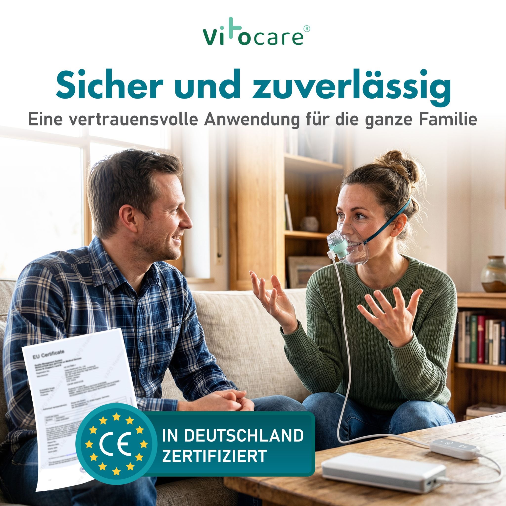Inhaliergerät für Erwachsene & Kinder | VITOAIR Go 2.0 Mesh-Inhalator | 19 g, 2 Masken & Reisebox