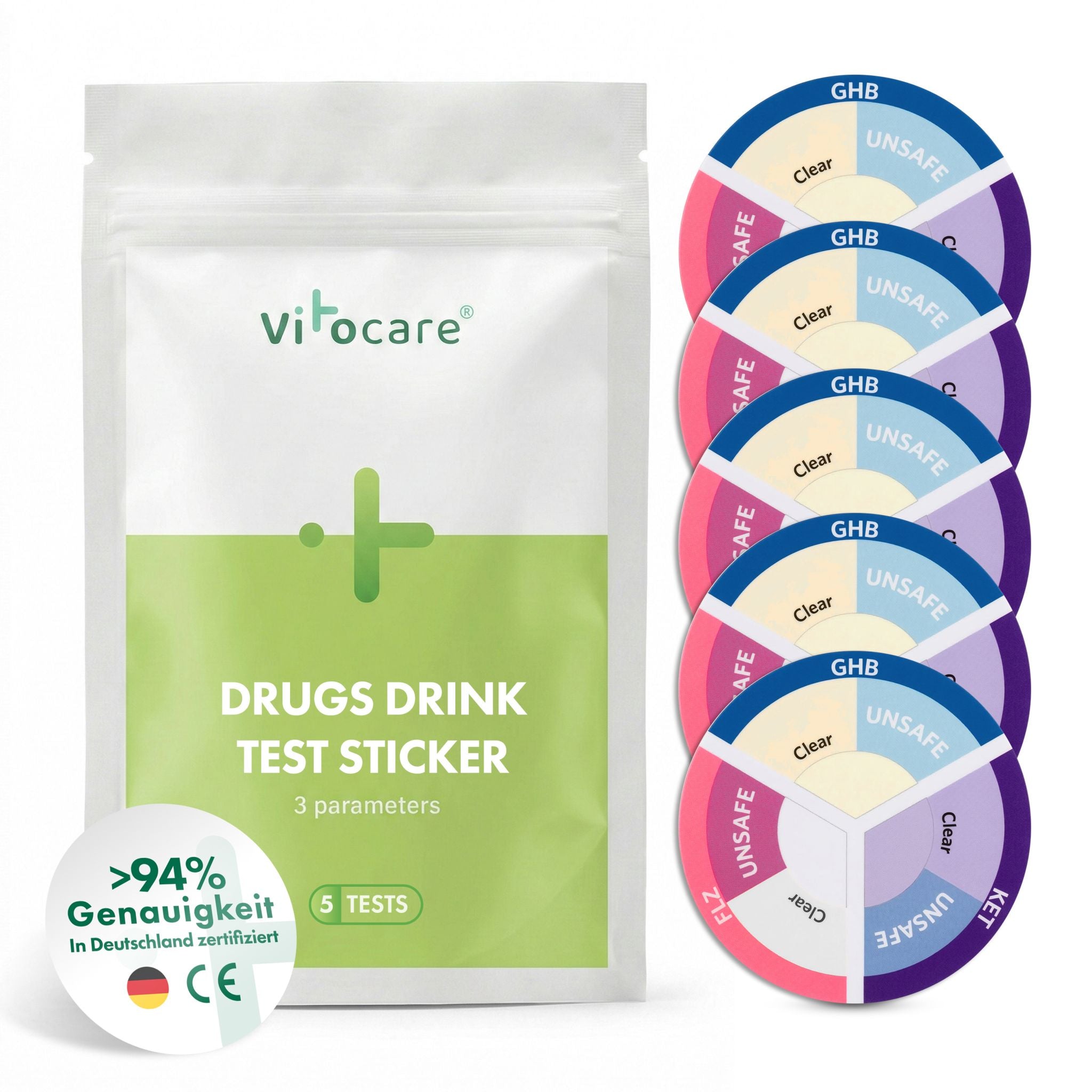 KO Tropfen Test Drink-Sticker | Ketamin & GHB Schnelltest | 5 Stk.