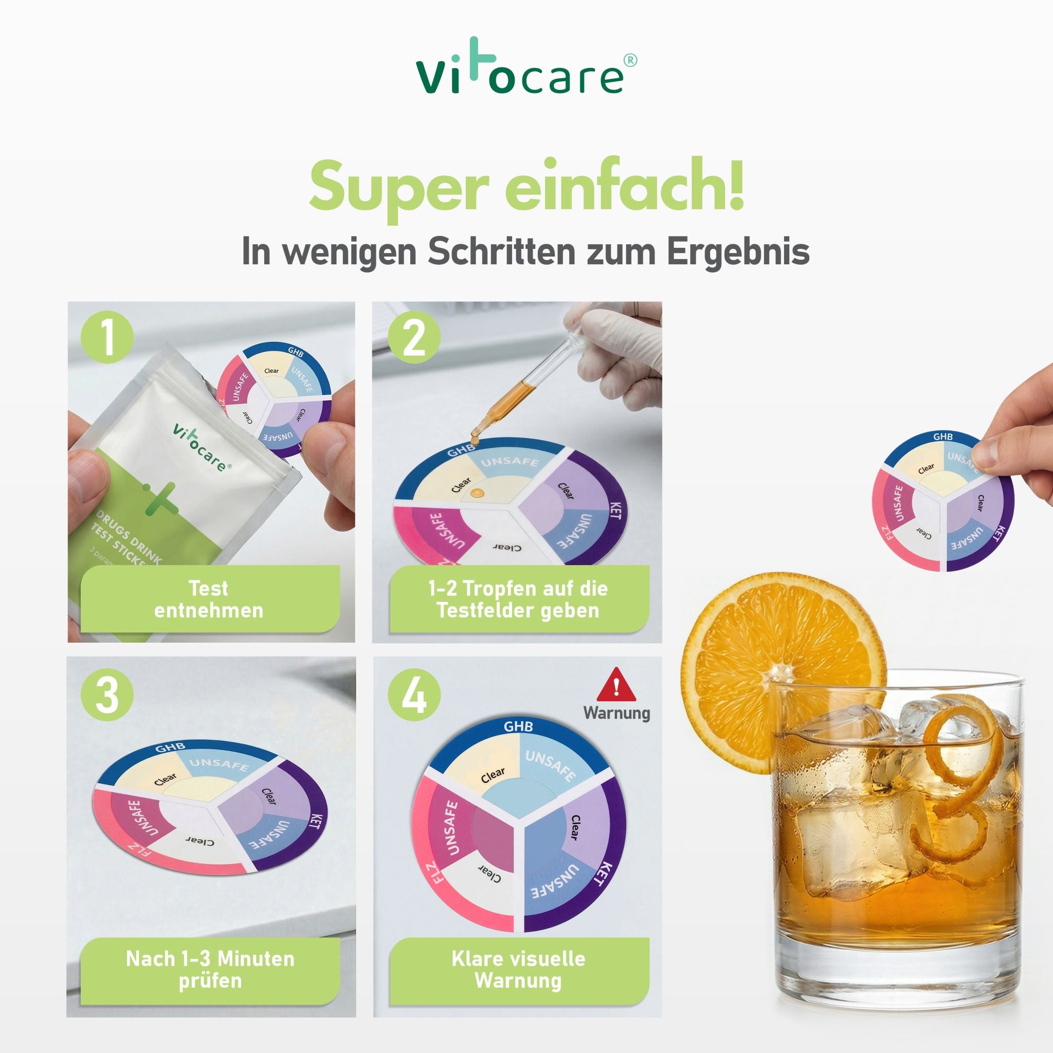 KO Tropfen Test Drink-Sticker | Ketamin & GHB Schnelltest | 5 Stk.