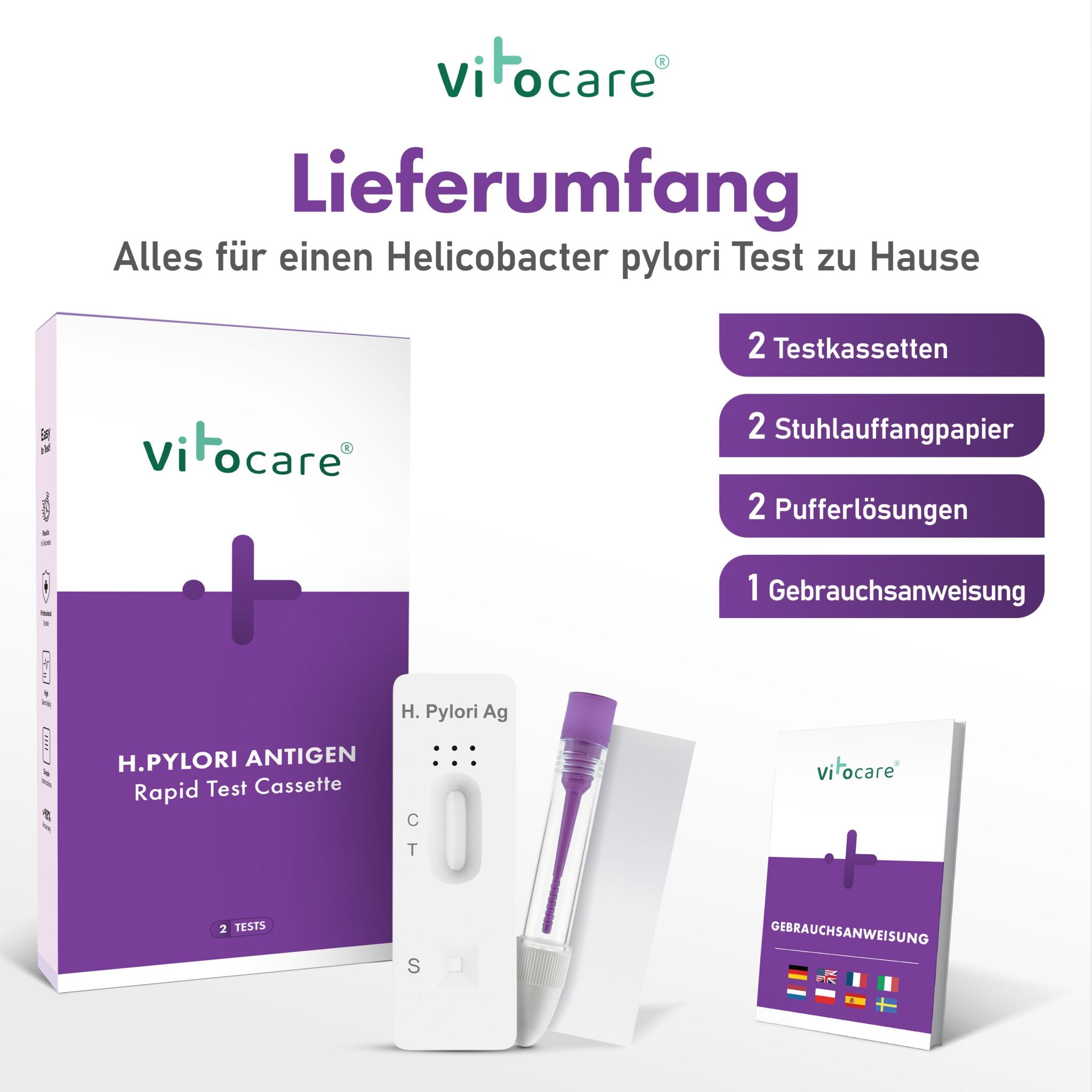 Vitocare Helicobacter Pylori Test | Stuhltest Magenbakterien 2x