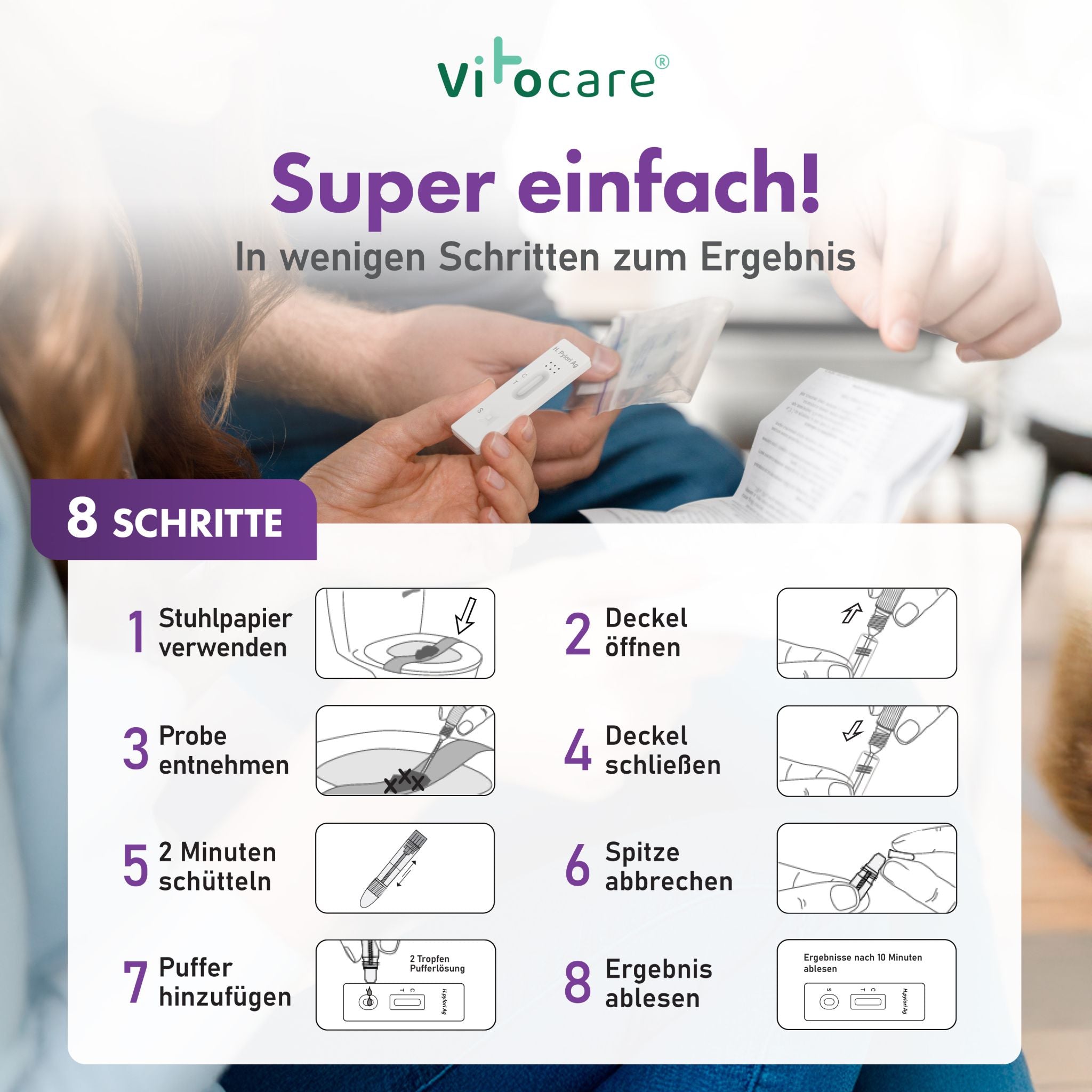 Vitocare Helicobacter Pylori Test | Stuhltest Magenbakterien 2x